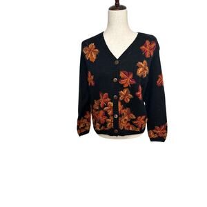 Vintage Marissa Christina Leaf Pattern Cardigan Silk Linen Cotton M